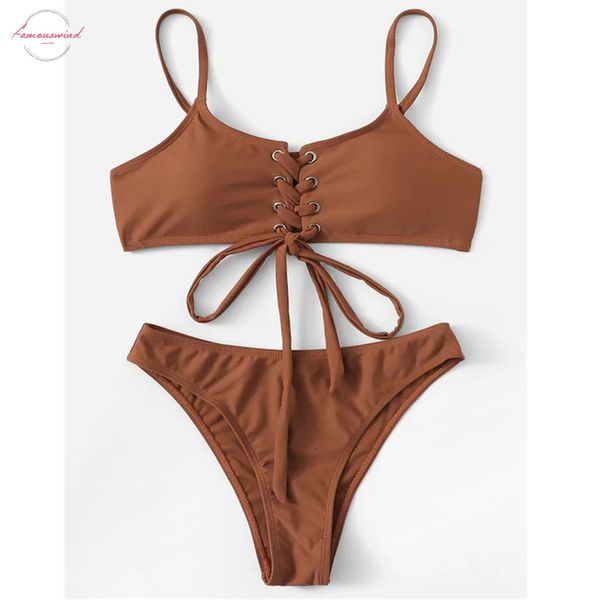 two pieces bikini set women lace up high leg bikini swimwear brown bathing swimming for women 2020 biquini feminino, White;black
two pieces bikini set women lace up high leg bikini swimwear brown bathing swimming for women 2020 biquini feminino, White;black