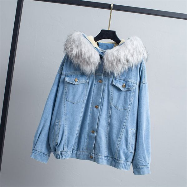 new fashion autumn winter women's lambswool hair denim coat large fur collar temperament coat thickening femalew26, Black;brown
new fashion autumn winter women's lambswool hair denim coat large fur collar temperament coat thickening femalew26, Black;brown