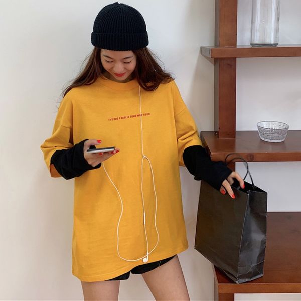 fake two-piece women round collar pullovers harajuku female casual sweatshirt autumn long-sleeved sweatshirts 2019, Black
fake two-piece women round collar pullovers harajuku female casual sweatshirt autumn long-sleeved sweatshirts 2019, Black