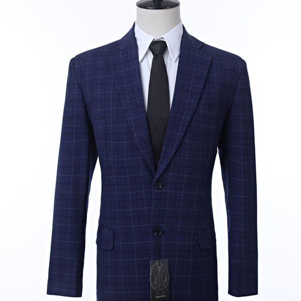 dark blue plaid groom jacket two button buttons notch lapel suit jacket formal dance dinner men's, White;black
dark blue plaid groom jacket two button buttons notch lapel suit jacket formal dance dinner men's, White;black