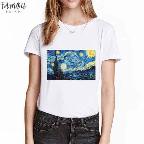 women short sleeve casual van gogh art oil painting the starry night t shirt summer tee, White
women short sleeve casual van gogh art oil painting the starry night t shirt summer tee, White