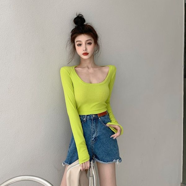 womens 2020s new autumn fashion korean-style slim-fit all-match short long-sleeved bottoming shirt, White
womens 2020s new autumn fashion korean-style slim-fit all-match short long-sleeved bottoming shirt, White