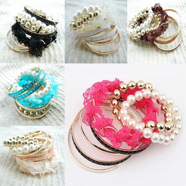 fashion jewelry 7pcs/set pearl beads lace gold plated woman bracelet bangle set, Black
fashion jewelry 7pcs/set pearl beads lace gold plated woman bracelet bangle set, Black