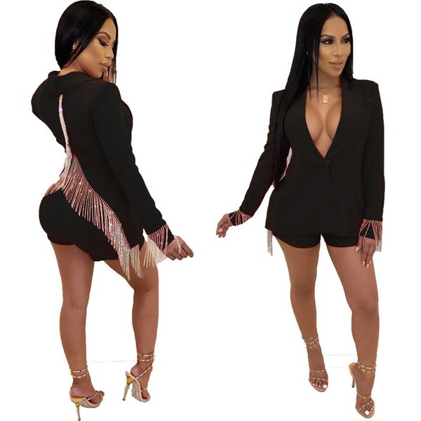fashion womens two piece sets back deep v split tassel blazers and short pants women casual suits, White
fashion womens two piece sets back deep v split tassel blazers and short pants women casual suits, White
