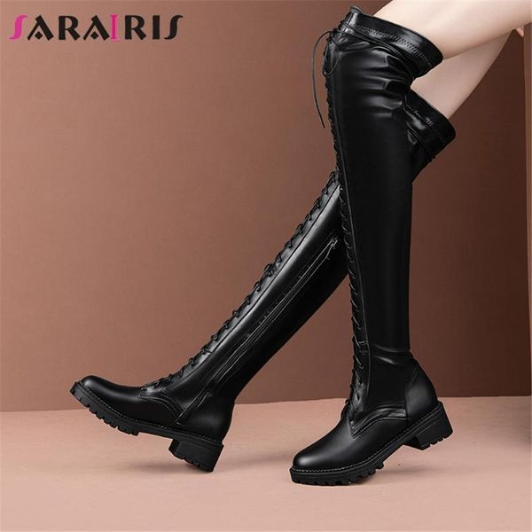 sarairis 2020 spring new 33-50 ladies med heel boots elegant over knee boots women fashion lace-up thigh high shoes woman, Black 
sarairis 2020 spring new 33-50 ladies med heel boots elegant over knee boots women fashion lace-up thigh high shoes woman, Black
