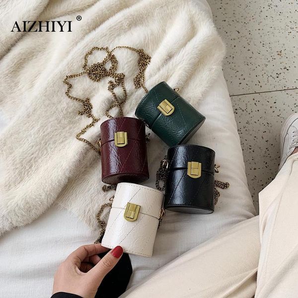 lady elegant mini cylinder crossbody bags women pu leather small chain shoulder messenger handbag