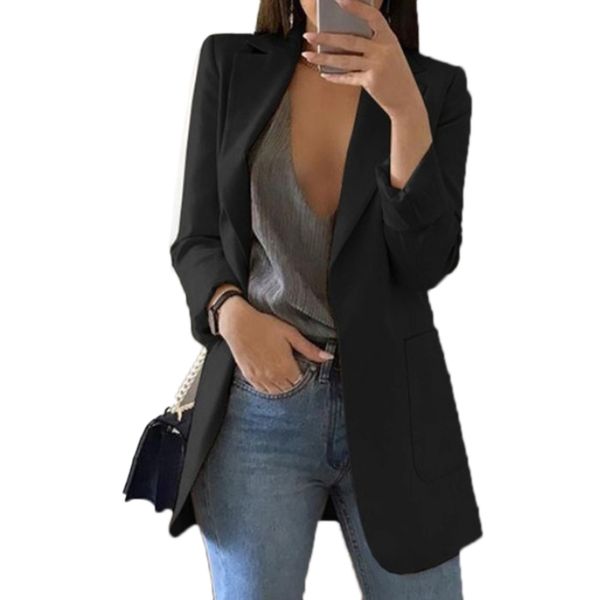 fashion women office suit solid color no button lapel blazer coat woman blazer, White;black
fashion women office suit solid color no button lapel blazer coat woman blazer, White;black