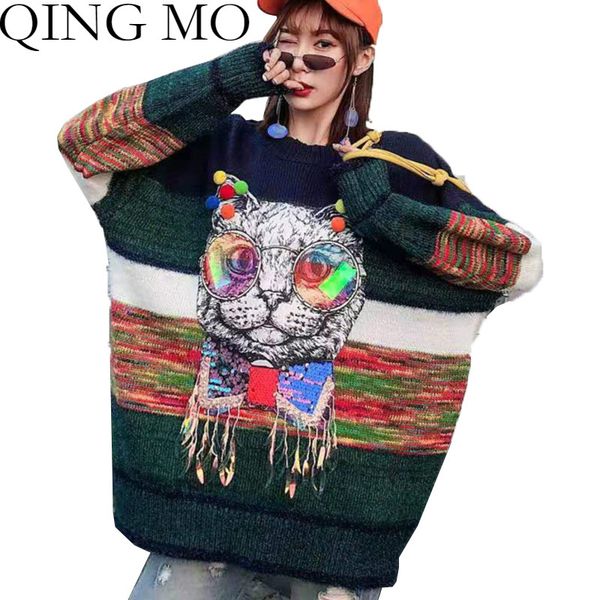 qing mo plus size striped sweater animal cat print women sweater 2020 autumn winter o-neck tassle pullover blue qyf104a, White;black
qing mo plus size striped sweater animal cat print women sweater 2020 autumn winter o-neck tassle pullover blue qyf104a, White;black