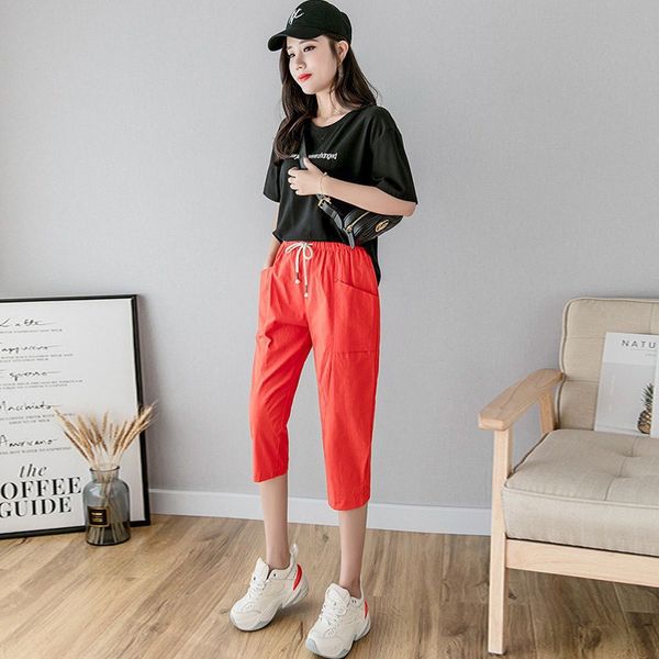 etosell new summer women middle waist stretchy elastic waist pocket casual thin section wear wild solid color cropped pants, Black;white
etosell new summer women middle waist stretchy elastic waist pocket casual thin section wear wild solid color cropped pants, Black;white