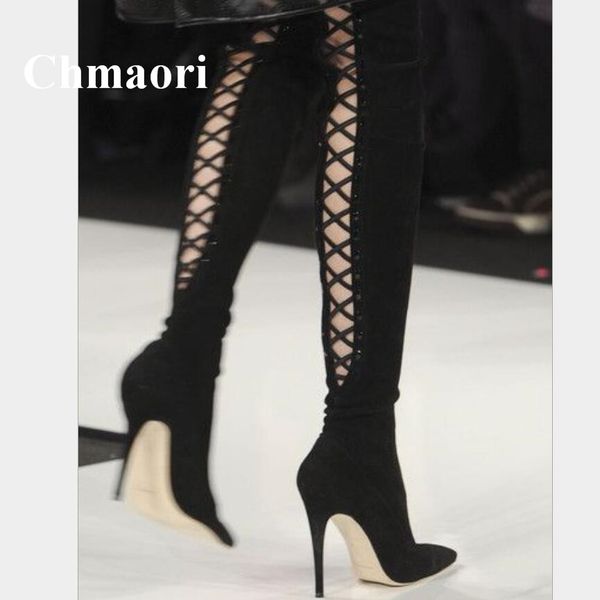2018 fashion over-the-knee flock solid cross-tied fringe thin high heel pointed toe women boots normal size, Black
2018 fashion over-the-knee flock solid cross-tied fringe thin high heel pointed toe women boots normal size, Black