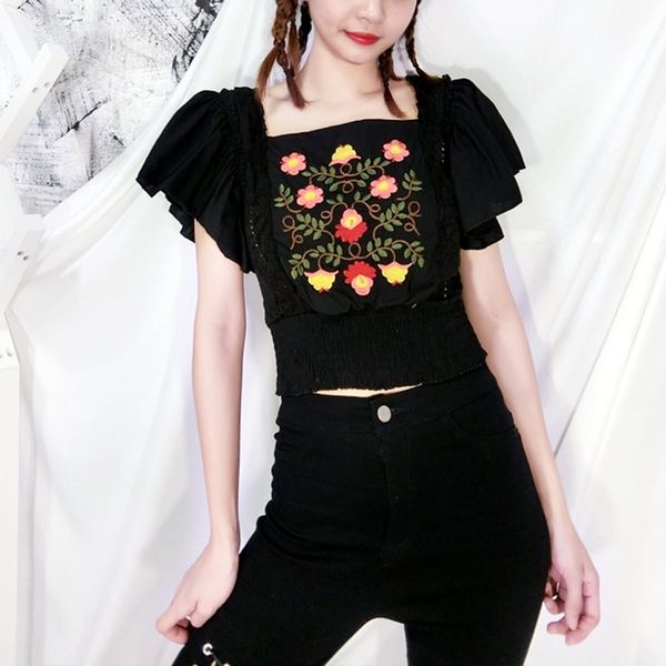 summer elegant chic gothic sweet simple gothic chinese women tees slim floral embroidery ruffles chiffon female t-shirts, White
summer elegant chic gothic sweet simple gothic chinese women tees slim floral embroidery ruffles chiffon female t-shirts, White