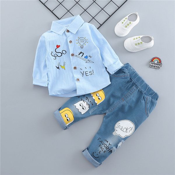 new spring and autumn boy suit shirt two-piece suit baby clothing boy long sleeve printed shirt + hole jeans clothing sets, White
new spring and autumn boy suit shirt two-piece suit baby clothing boy long sleeve printed shirt + hole jeans clothing sets, White