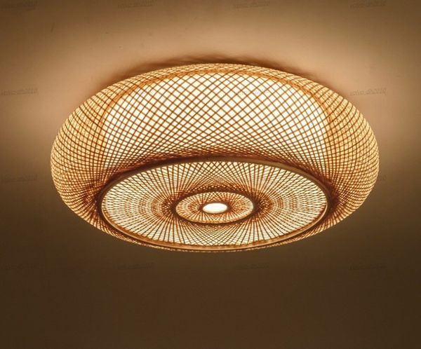 Hand-woven Bamboo Wicker Rattan Round Lantern Shade Ceiling Light Fixture Rustic Asian Japanese Plafon Lamp Bedroom Living Room Llfa