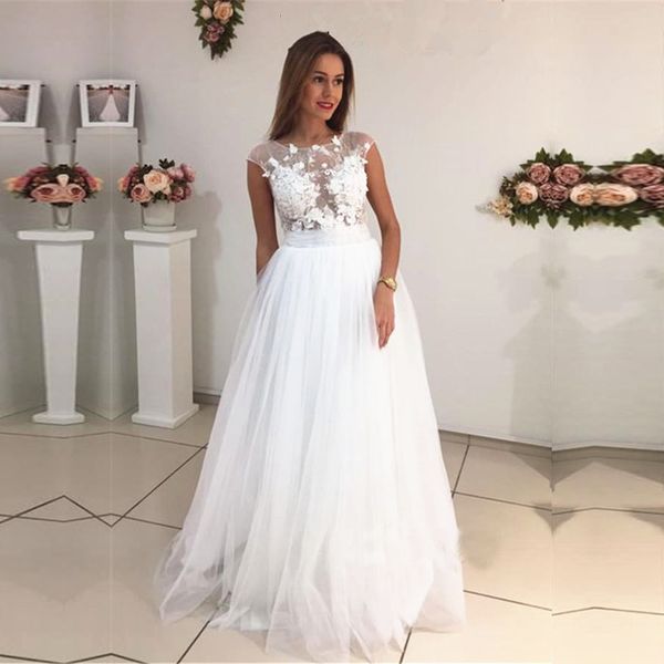 illusion bodice flower appliqued lace boho wedding dresses cap sleeve soft tulle a line floor length bridal gowns vestidos de noiva, White
illusion bodice flower appliqued lace boho wedding dresses cap sleeve soft tulle a line floor length bridal gowns vestidos de noiva, White