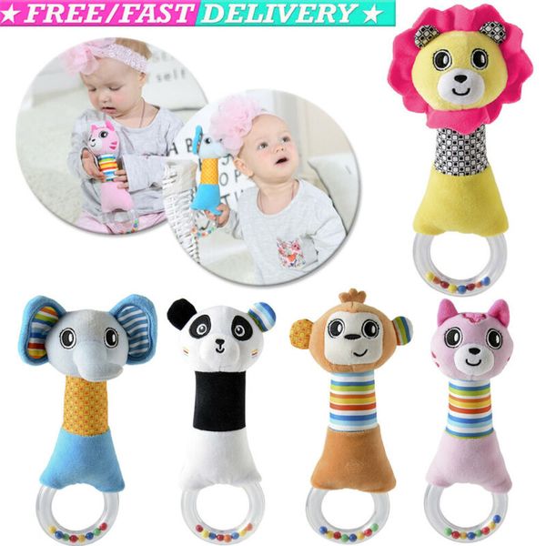 New Design Plush Baby Toy Animal Hand Bells Baby Rattle Toys Newbron Gift Animal Style