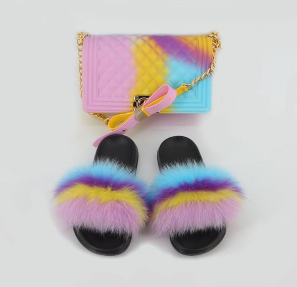 100% real fur slippers women fur rainbow slides shoe cute flip flops women travel shoes jelly bags set fashion bag, Black
100% real fur slippers women fur rainbow slides shoe cute flip flops women travel shoes jelly bags set fashion bag, Black