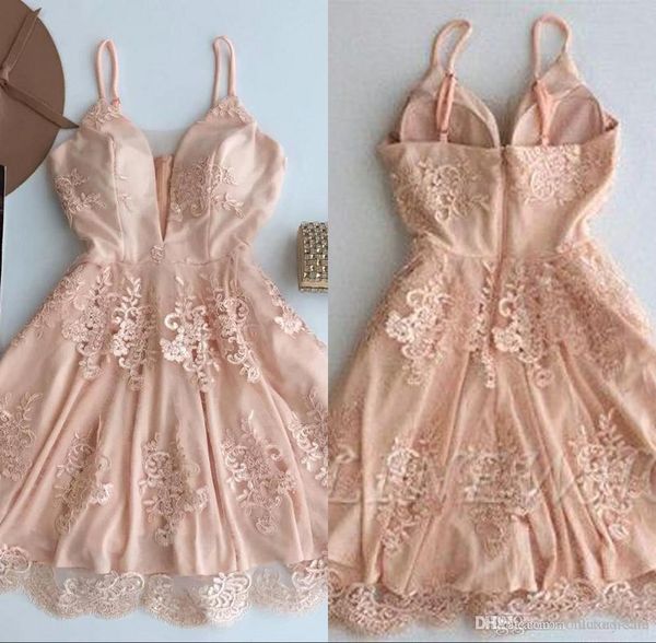 2020 short blush pink cocktail dresses spaghetti lace appliques homecoming dress short prom party gown
2020 short blush pink cocktail dresses spaghetti lace appliques homecoming dress short prom party gown