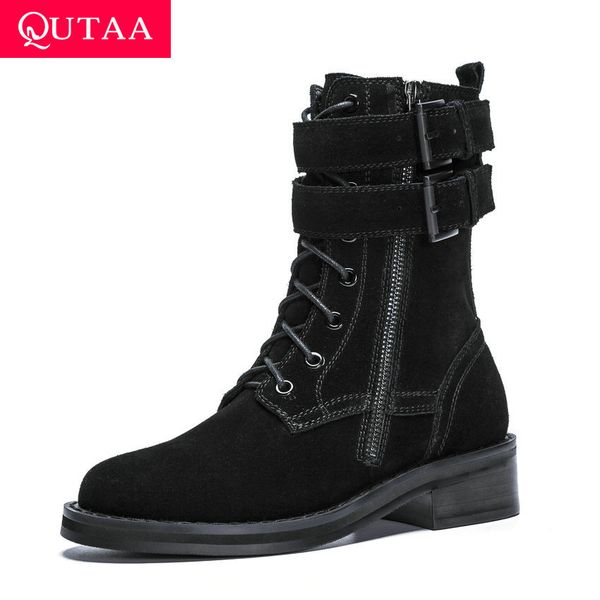 qutaa 2020 middle heel cow leather all match women shoes autumn winter fashion lace up buckle zipper mid calf boots size 34-39, Black
qutaa 2020 middle heel cow leather all match women shoes autumn winter fashion lace up buckle zipper mid calf boots size 34-39, Black