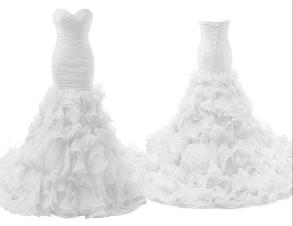 real p mermaid wedding dresses gown sweetheart ruffles organza court train corset back long bridal gowns, White
real p mermaid wedding dresses gown sweetheart ruffles organza court train corset back long bridal gowns, White
