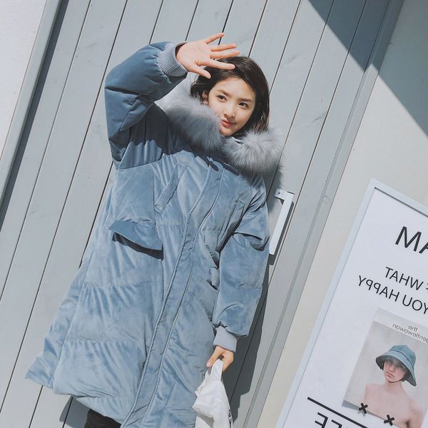p shoot cotton coat women's mid-length 2019 winter new korean gold velvet thick cotton-padded jacket large fur collar loose, Blue;black
p shoot cotton coat women's mid-length 2019 winter new korean gold velvet thick cotton-padded jacket large fur collar loose, Blue;black