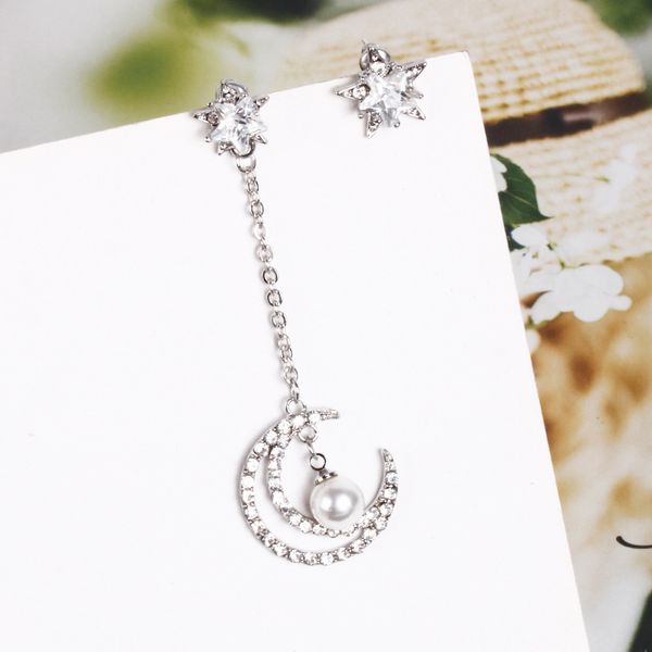 lk 925 silver needle simple asymmetric xingyue earrings temperament long personality wild new cute earrings, Golden;silver
lk 925 silver needle simple asymmetric xingyue earrings temperament long personality wild new cute earrings, Golden;silver