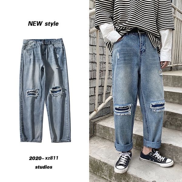 ripped jeans men's fashion washed casual retro straight jean pants men streetwear wild loose hip hop hole denim trousers mens, Blue
ripped jeans men's fashion washed casual retro straight jean pants men streetwear wild loose hip hop hole denim trousers mens, Blue