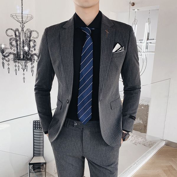 south korean slim men's stripe suit bridegroom man suit pants two piece business casual plus size, White;black
south korean slim men's stripe suit bridegroom man suit pants two piece business casual plus size, White;black