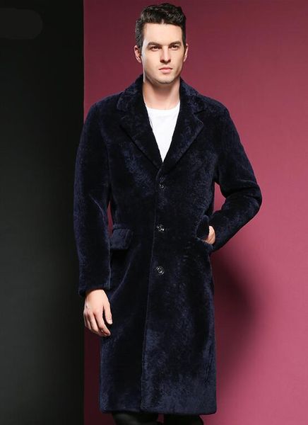 

men's leather & faux men genuine jacket lengthen fur garments winter windbreaker coat sheep shearing one, Black