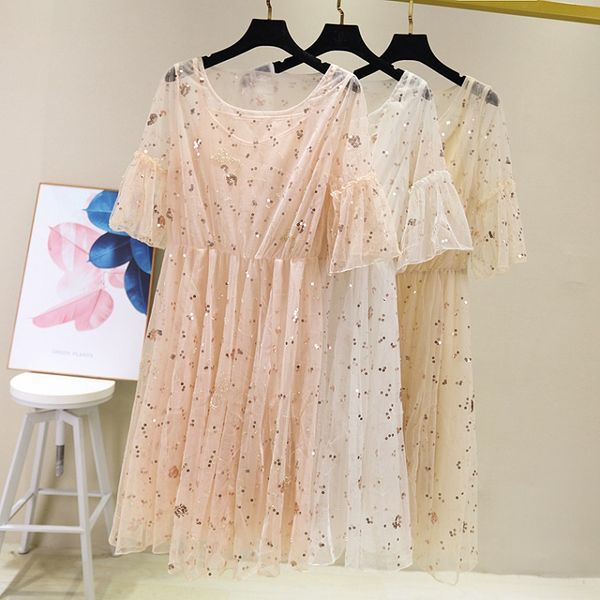 women bead half butterfly sleeve zipper loose a-line o-neck fake two pieces size solid pink white beige sequined 99159, White;black
women bead half butterfly sleeve zipper loose a-line o-neck fake two pieces size solid pink white beige sequined 99159, White;black