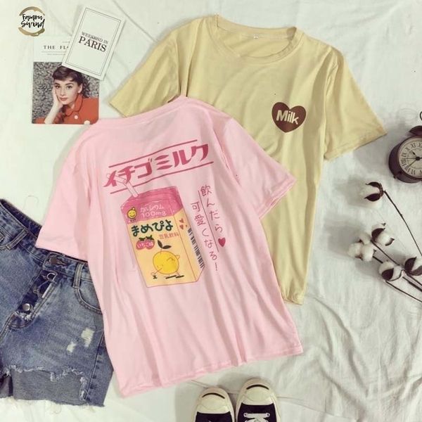 2019 women's t-shirt summer o-neck harajuku tee soft love heart milk box printed short-sleeve bottoming fashion tee shirt, White
2019 women's t-shirt summer o-neck harajuku tee soft love heart milk box printed short-sleeve bottoming fashion tee shirt, White
