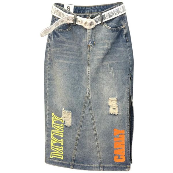 plus size 3xl spring autumn fashion high waist denim skirt hole printing color letters side split knee-length jeans skirt, Black
plus size 3xl spring autumn fashion high waist denim skirt hole printing color letters side split knee-length jeans skirt, Black
