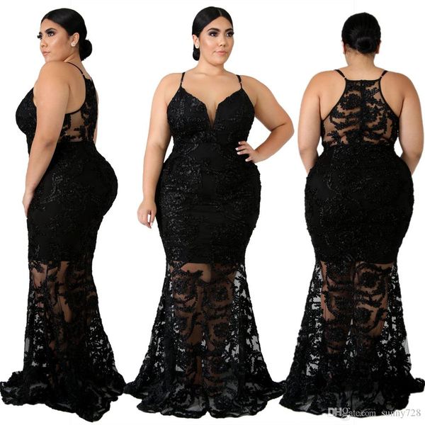 2019 New Arrived Plus Size Black Lace Applique Mermaid Evening Dresses Spaghetti neck See Through Sleeveless Stunning Party Dress 2XL-5XL
2019 New Arrived Plus Size Black Lace Applique Mermaid Evening Dresses Spaghetti neck See Through Sleeveless Stunning Party Dress 2XL-5XL