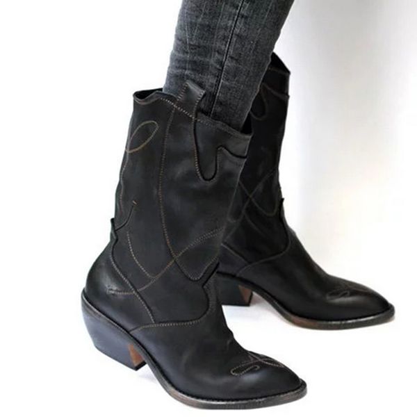women western boots winter mid tube knight boot cowboy leather boots for women lady retro rome slip-on low heel wide calf, Black
women western boots winter mid tube knight boot cowboy leather boots for women lady retro rome slip-on low heel wide calf, Black