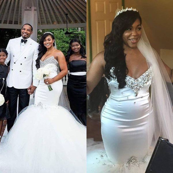 crystal beaded mermaid wedding dresses 2019 summer strapless bridal gowns tulle sweep train wedding gown vestido de noiva, White
crystal beaded mermaid wedding dresses 2019 summer strapless bridal gowns tulle sweep train wedding gown vestido de noiva, White