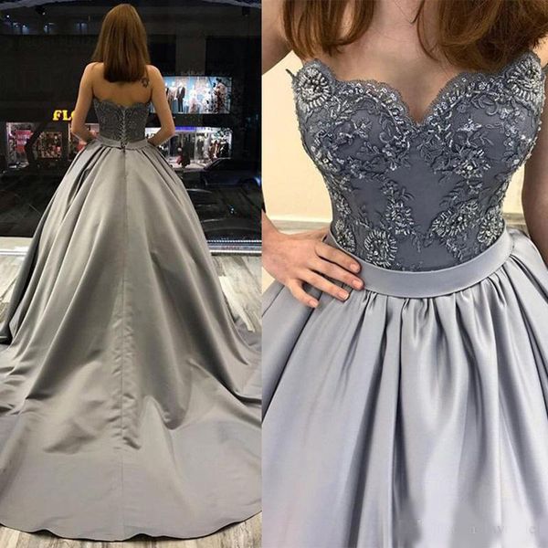 2020 new gray sweetheart off shoulder long prom dresses sleeveless appliques lace beaded formal evening party dresses, Black
2020 new gray sweetheart off shoulder long prom dresses sleeveless appliques lace beaded formal evening party dresses, Black