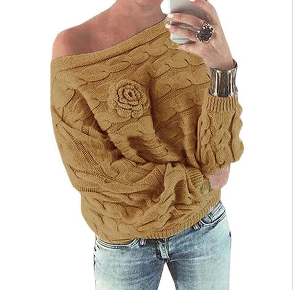 women's casual wear 2018 new women's handmade flower off-the-shoulder sweater female large size bat sleeve sweater, White;black
women's casual wear 2018 new women's handmade flower off-the-shoulder sweater female large size bat sleeve sweater, White;black