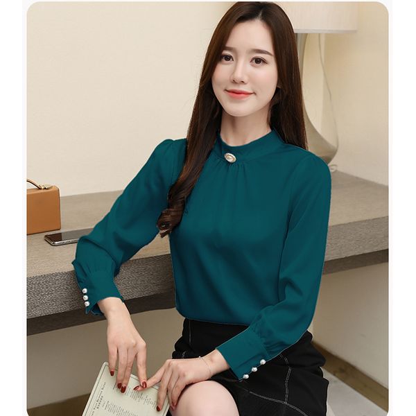 women elegant stand collar blouse korean fashion office ladies pearl shirts long sleeve solid plus size work wear blusas, White
women elegant stand collar blouse korean fashion office ladies pearl shirts long sleeve solid plus size work wear blusas, White