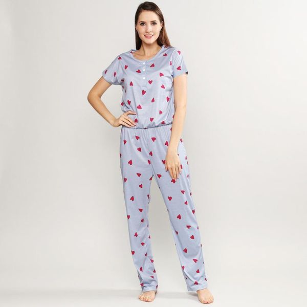 

women sleepwear fashion print short sleeve sweatshirt home piece pajamas ropa interior femenina dropshipping s-xl#p20, Blue;gray