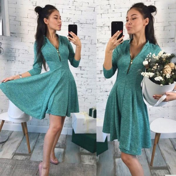 autumn dress fashion women pleated dress with zipper female solid color v-neck 3/4 sleeve elegant party vestidos, Black;gray
autumn dress fashion women pleated dress with zipper female solid color v-neck 3/4 sleeve elegant party vestidos, Black;gray