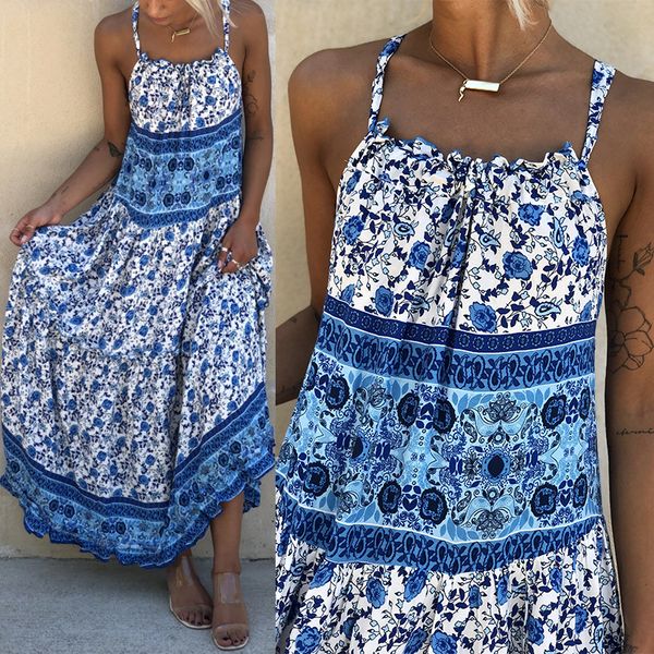 women sleeveless sling print backless dress elastic band summer holiday floor length female designer clothing, Black;gray
women sleeveless sling print backless dress elastic band summer holiday floor length female designer clothing, Black;gray