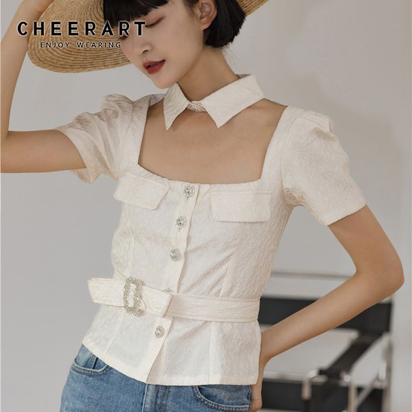 cheerart vintage white jacquard square neck shirt women short sleeve blouse puff sleeve button up shirt ladies summer 2020
cheerart vintage white jacquard square neck shirt women short sleeve blouse puff sleeve button up shirt ladies summer 2020