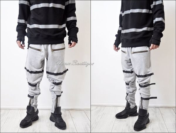 men's hi tech cargo pants loose fit biker banded strap closer sweatpant joggers / tapered fit side stripe, Black
men's hi tech cargo pants loose fit biker banded strap closer sweatpant joggers / tapered fit side stripe, Black