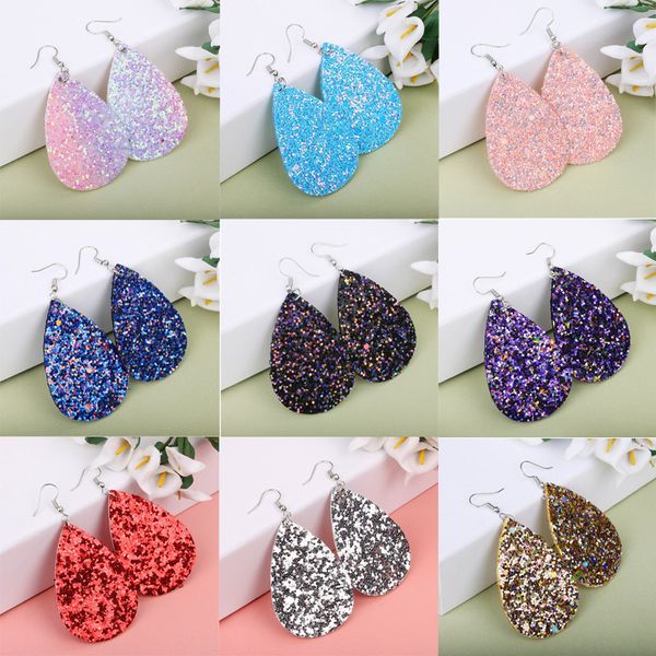 trendy glitter waterdrop sequins pu leather charm earrings boho female teardrop dangle charming pendant hook earring for women wedding gifts, Silver
trendy glitter waterdrop sequins pu leather charm earrings boho female teardrop dangle charming pendant hook earring for women wedding gifts, Silver