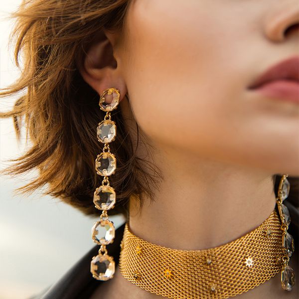 lwong gold color clear glass crystal long earrings for women gorgeous wedding earrings statement earrings wholesale, Silver 
lwong gold color clear glass crystal long earrings for women gorgeous wedding earrings statement earrings wholesale, Silver