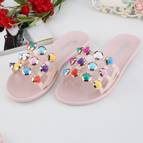 colorful rivets pvc slides women cut out candy color beach shoes lady female anti-skid jelly shoes woman flip flops, Black
colorful rivets pvc slides women cut out candy color beach shoes lady female anti-skid jelly shoes woman flip flops, Black
