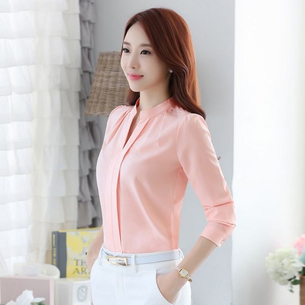 fashion women full sleeve casual chiffon formal blouse female stand collar v-neck work wear solid color white office shirts
fashion women full sleeve casual chiffon formal blouse female stand collar v-neck work wear solid color white office shirts