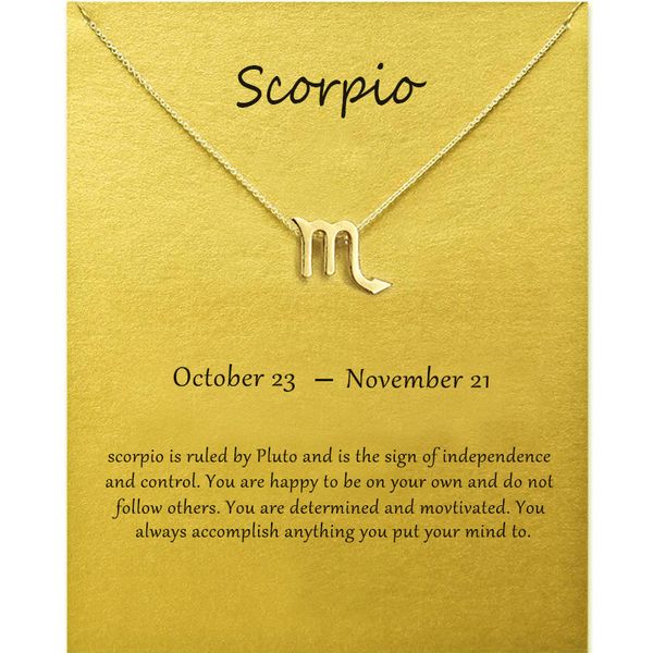 12 constellation scorpio pendant necklace for female minimalist chain necklace make a card jewelry for mother's day gift, Silver
12 constellation scorpio pendant necklace for female minimalist chain necklace make a card jewelry for mother's day gift, Silver