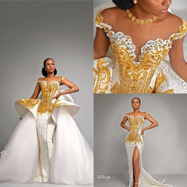 luxury off shoulder crystal beaded mermaid wedidng dress with detachable train vintage appliqued saudi arabia dubai plus size bridal gown, White
luxury off shoulder crystal beaded mermaid wedidng dress with detachable train vintage appliqued saudi arabia dubai plus size bridal gown, White