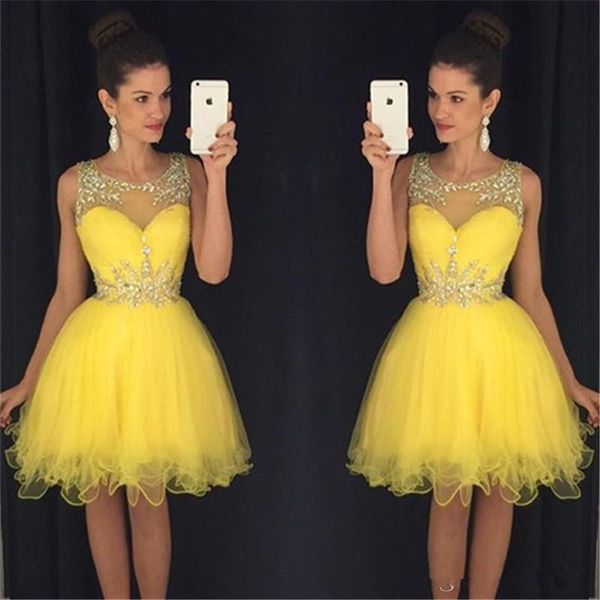2022 yellow short homecoming dresses sheer neck crystals beads modest green knee length prom cocktail party gowns real images, Black
2022 yellow short homecoming dresses sheer neck crystals beads modest green knee length prom cocktail party gowns real images, Black