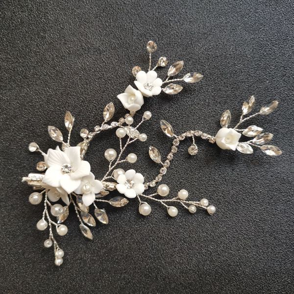 slbridal silver crystal rhinestone wedding ceramic flower hair clip barrettes bridal headdress hair accessories women jewelry, Golden;white
slbridal silver crystal rhinestone wedding ceramic flower hair clip barrettes bridal headdress hair accessories women jewelry, Golden;white
